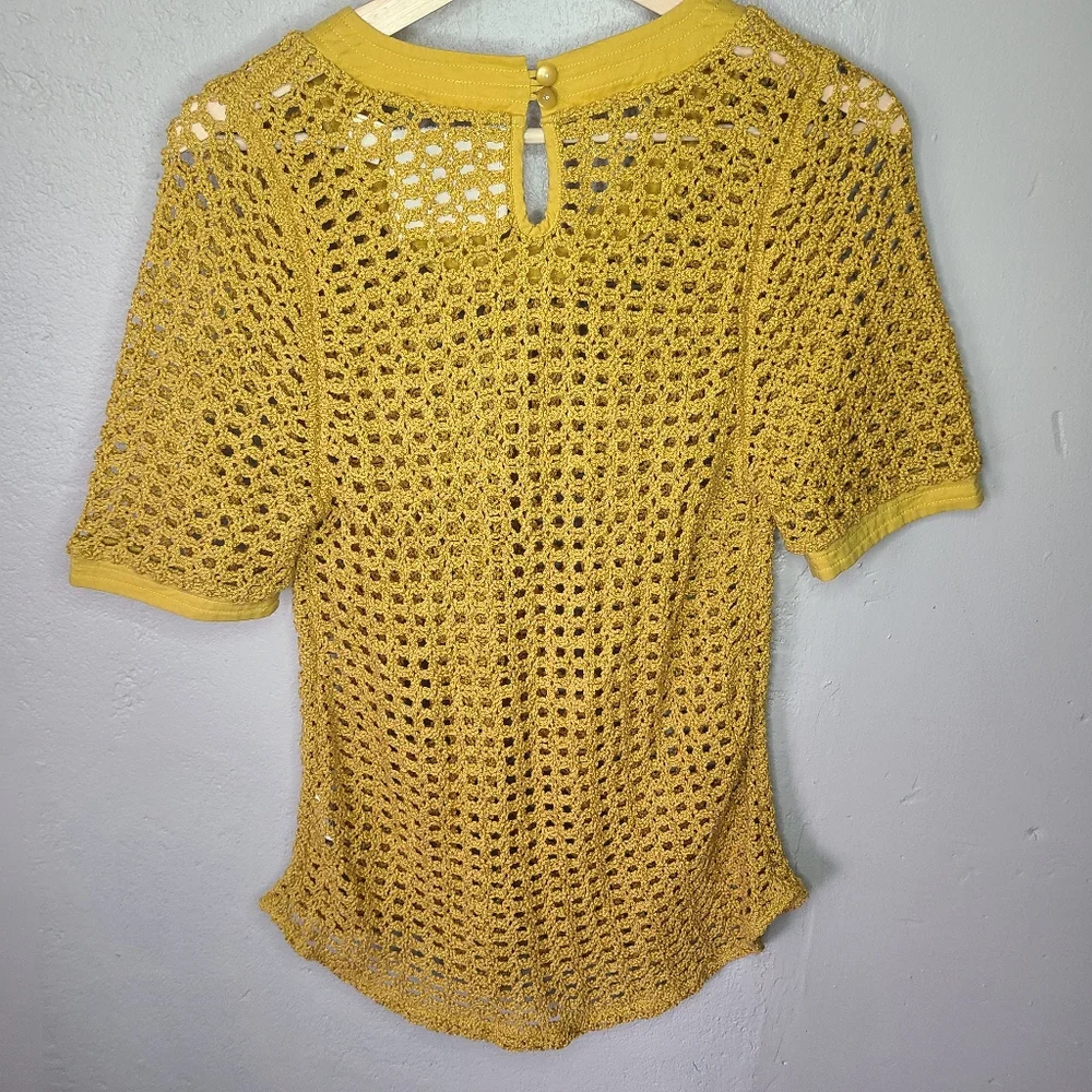 Anthropologie Angel Of The North Open Knit Mustard Top - Picture 4 of 11